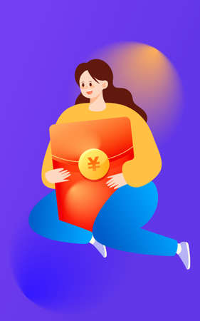 People financial management with red envelopes and gold coins in the background, vector illustrationのイラスト素材