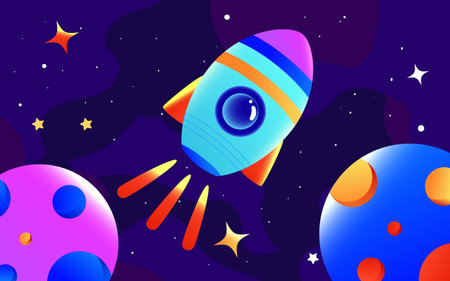 Astronaut in space suit working in space with universe and planet in background, moon day for man, world space day, vector illustrationのイラスト素材