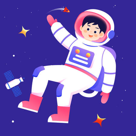 Astronaut in space suit working in space with universe and planet in background, moon day for man,...