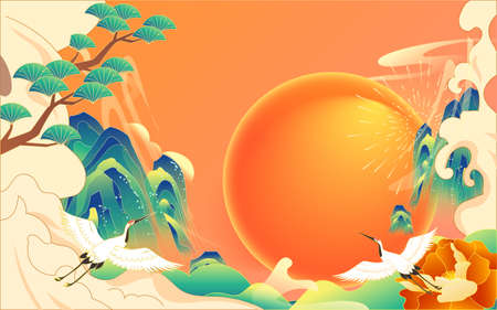 Chinese traditional festival Qixi Festival, Cowherd and Weaver Girl meet on magpie bridge, Chinese Valentine's Day, vector illustrationの販売画像