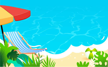 Characters swimming at the seaside in summer, big summer solar term, summer swimming hobby class summer camp activities, vector illustrationのイラスト素材