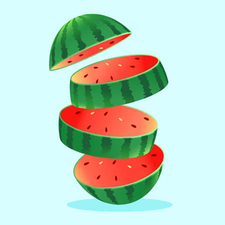 Green fruit watermelon to relieve the heat in summer, delicious food for the great summer festival, vector illustrationのイラスト素材