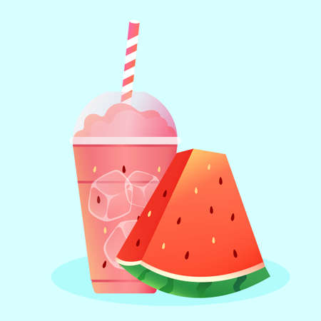 Green fruit watermelon to relieve the heat in summer, delicious food for the great summer festival, vector illustrationのイラスト素材
