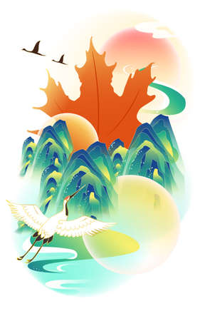 Beginning of autumn festival, autumn maple leaves fall down, vector illustrationのイラスト素材