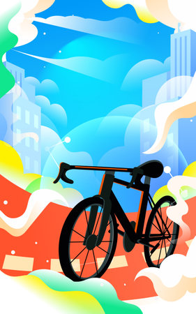 World Cycling Day, athlete cycling for fitness exercise with buildings and roads in the background, vector illustrationのイラスト素材