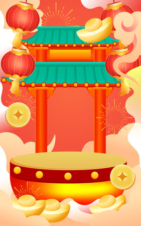Chinese New Year 2023, Celebrating the New Year of the Rabbit, ingots and money in the background, vector illustration, Chinese translation: Happy Rabbit Yearのイラスト素材