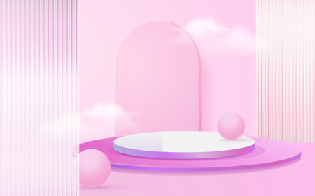 3D scene, e-commerce product booth, simple three-dimensional background, vector illustrationのイラスト素材