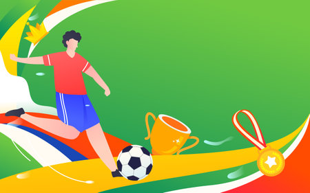 Football in the match, football players are kicking the ball with the stadium in the background, vector illustrationのイラスト素材