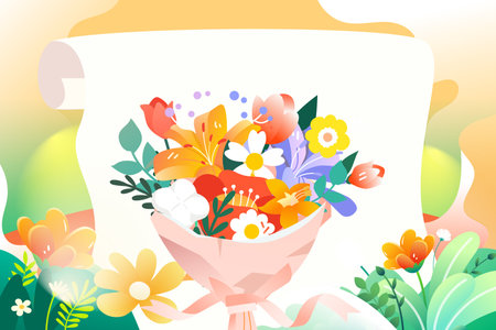 Mother's day, mother hugging still surrounded by flowers, background with flowers and plants, vector illustrationのイラスト素材