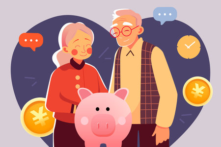 Grandparents Hugging Together, National Grandparents Day Flat Design Background, Vector Illustrationのイラスト素材