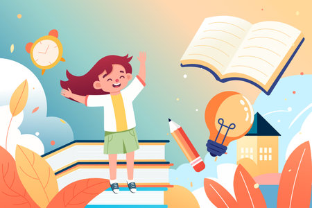 Preschool education for kids with books and pencil stationery in the background, vector illustrationのイラスト素材