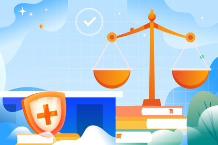 Vector illustration of law and justice concept with scales, books and shieldのイラスト素材