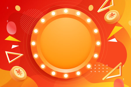 Retro circle banner with light bulbs on red background. Vector illustrationのイラスト素材