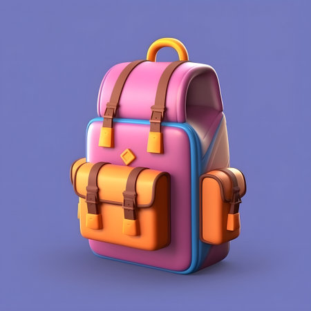 Backpack isolated on a blue background. 3d render illustration.の素材