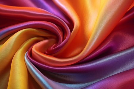 Texture, background, pattern. Silk fabric is blue, yellow, pink, red, orange, purple. It has a smooth matte finish, and is ideal for creating your projects.の素材