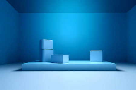 Abstract blue background with podium, 3d rendering. Computer digital drawing.の素材