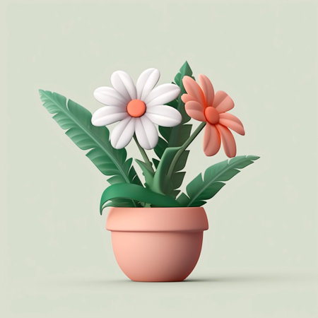 Flowerpot with flowers isolated on green background. Vector illustration.の素材