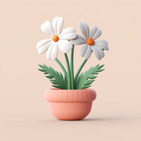 Cute flower in a pot. 3d rendering, 3d illustration.の素材
