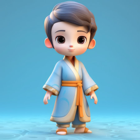 Korean traditional clothes - 3D Illustration of a Little Boyの素材