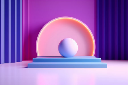 3d render of abstract minimal geometric forms. Glossy colorful podium for your design.の素材