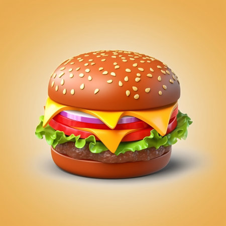Hamburger isolated on orange background. Realistic 3d vector illustration.の素材