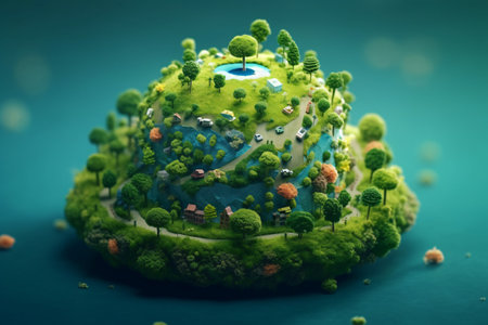 Green planet with trees and bushes. 3d illustration. Minimalism.の素材