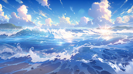 beautiful seascape with blue sky and clouds - 3d renderingの素材