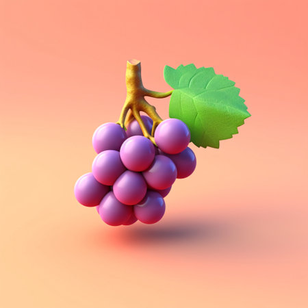 Grape with leaf isolated on orange background. 3D illustration.の素材