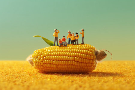 Miniature people : Farmer with corn on the corn field, Agriculture conceptの素材