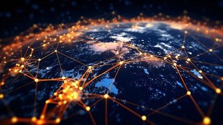 Global network connection over the world. 3d rendering toned imageの素材