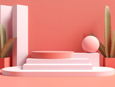 3d rendering of minimal geometric forms. Pink podium for your design.の素材