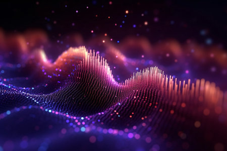 3d rendering of abstract digital wave with depth of field and bokeh lightsの素材