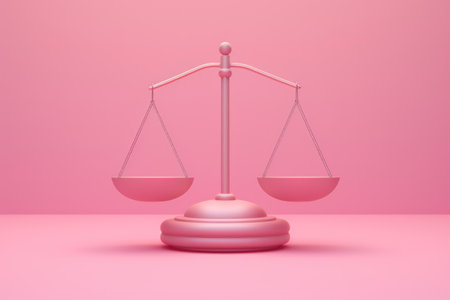 Scale of justice on pink background, 3d rendering. Computer digital drawing.の素材
