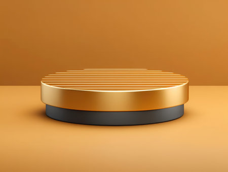 3d render of golden podium on orange background. Minimal scene.の素材