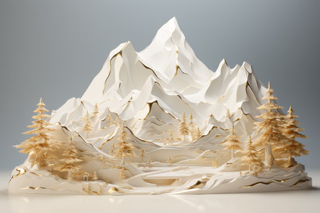 Mountain with coniferous forest on a white background. 3d illustrationの素材