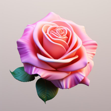 Pink rose with green leaves on a gray background. Vector illustration.の素材