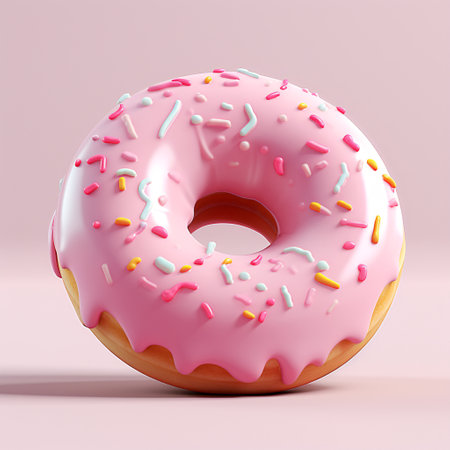 Pink donut with sprinkles on pink background. 3d renderの素材
