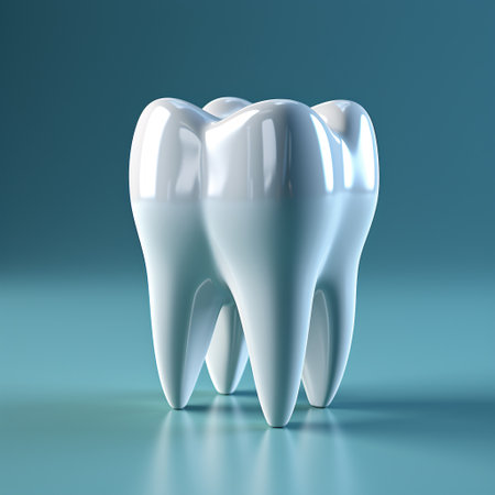 Tooth on blue background. 3D illustration. 3D rendering.の素材