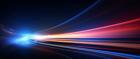 abstract background with long exposure of light and speed lines in tunnelの素材