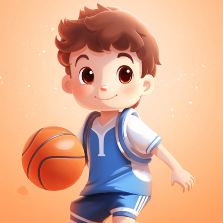 Cute cartoon boy playing basketball. Vector illustration for your design.の素材