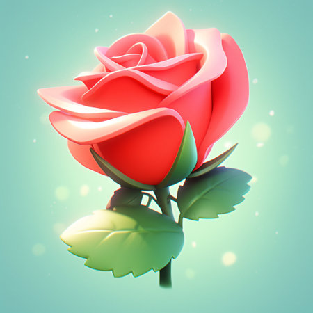 Beautiful red rose on a green background. 3D illustration.の素材