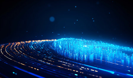 abstract technology background with blue glowing particles, 3d render illustrationの素材