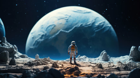 Astronaut on the background of the planet. 3d renderingの素材