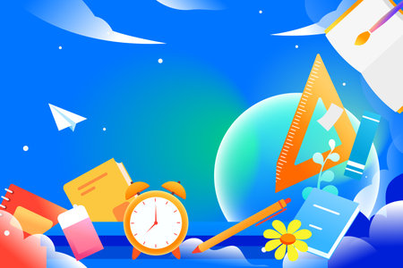 Back to school background with school supplies and education items. Vector illustrationのイラスト素材