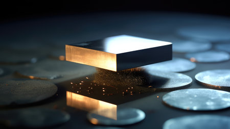Gold ingot on a dark background. 3d render illustration.の素材