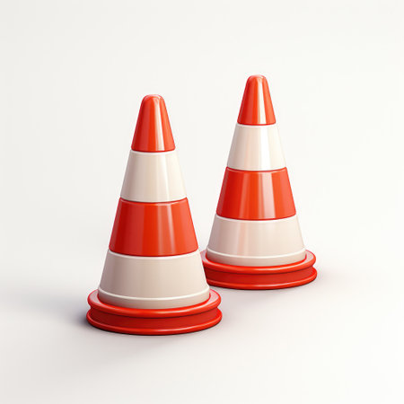 Traffic cones isolated on white background. 3d render illustration.の素材