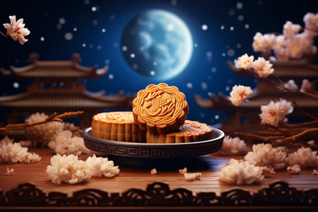 Mooncake and Mooncake Festival,Chinese mid autumn festival food.の素材