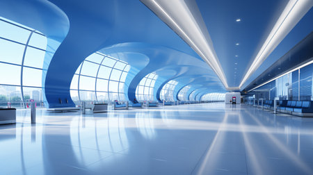 interior of the airport with blue sky and white clouds 3d renderingの素材
