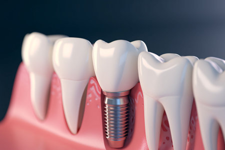 Dental tooth implant dentistry teachng model with gums, tooth enamel and plaque.の素材