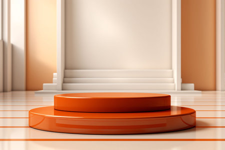 3d rendering of orange podium for product presentation in modern interior.の素材